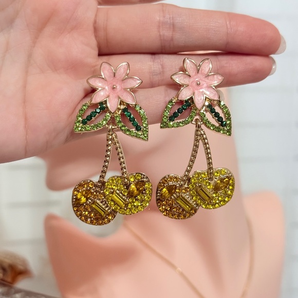 ⚜️ Floral Pink and Yellow Cherry Earrings - Picture 7 of 7